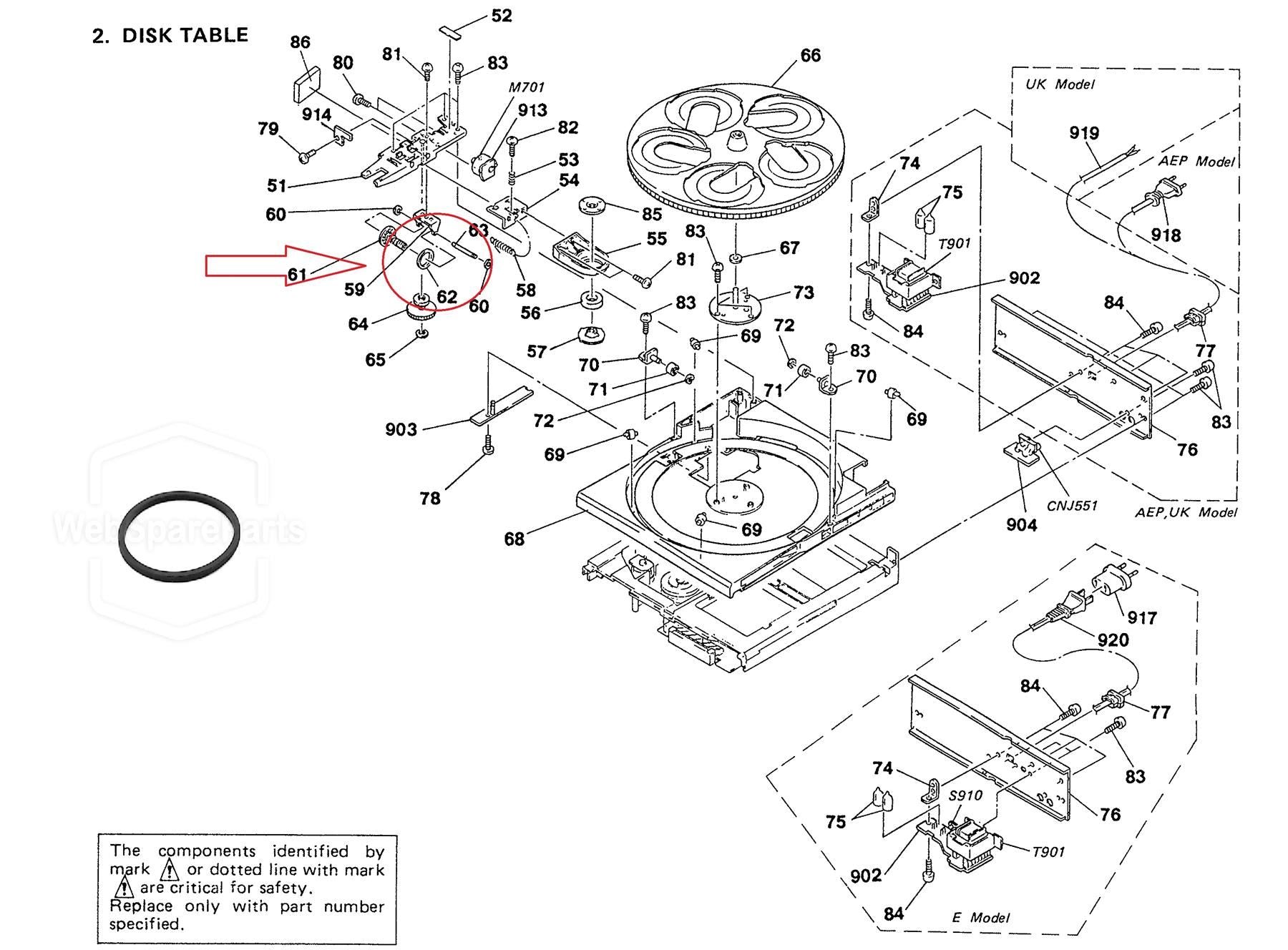 Cinghia (TABLE DISC) per lettore CD Sony CDP-C500M